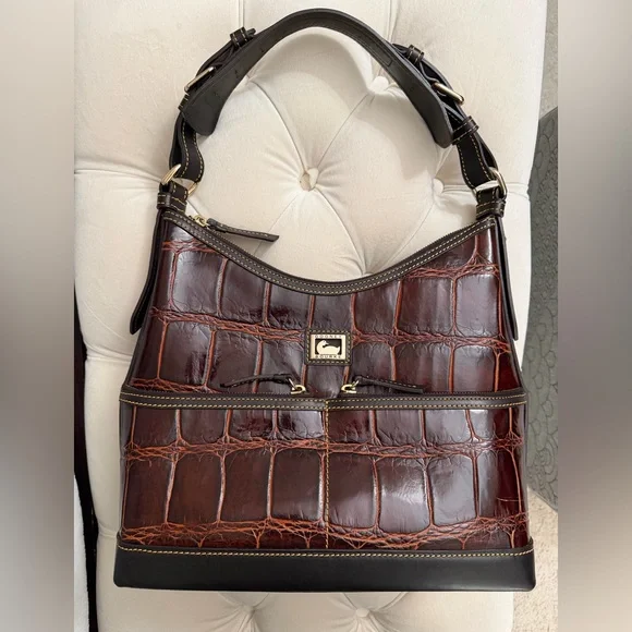 Dooney & Bourke Crocodile Leather Hobo Shoulder Bag Cognac - Picture 2 of 14